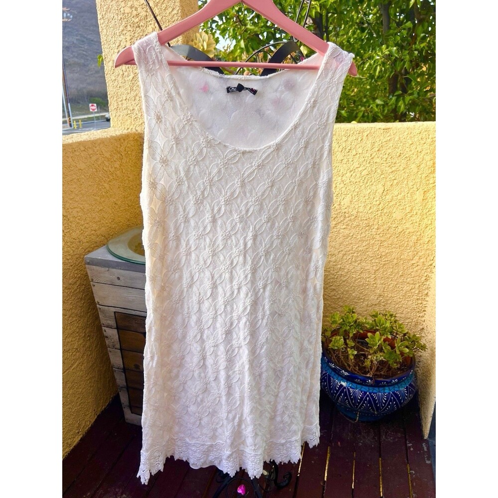 Charlie B Made In Italy White Lacey Sleeveless Dress Size XL Lined